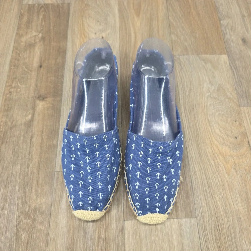Cousu Main France Size 38 Espadrille Slip‎ On Nautical Anchor Print Blue Shoes